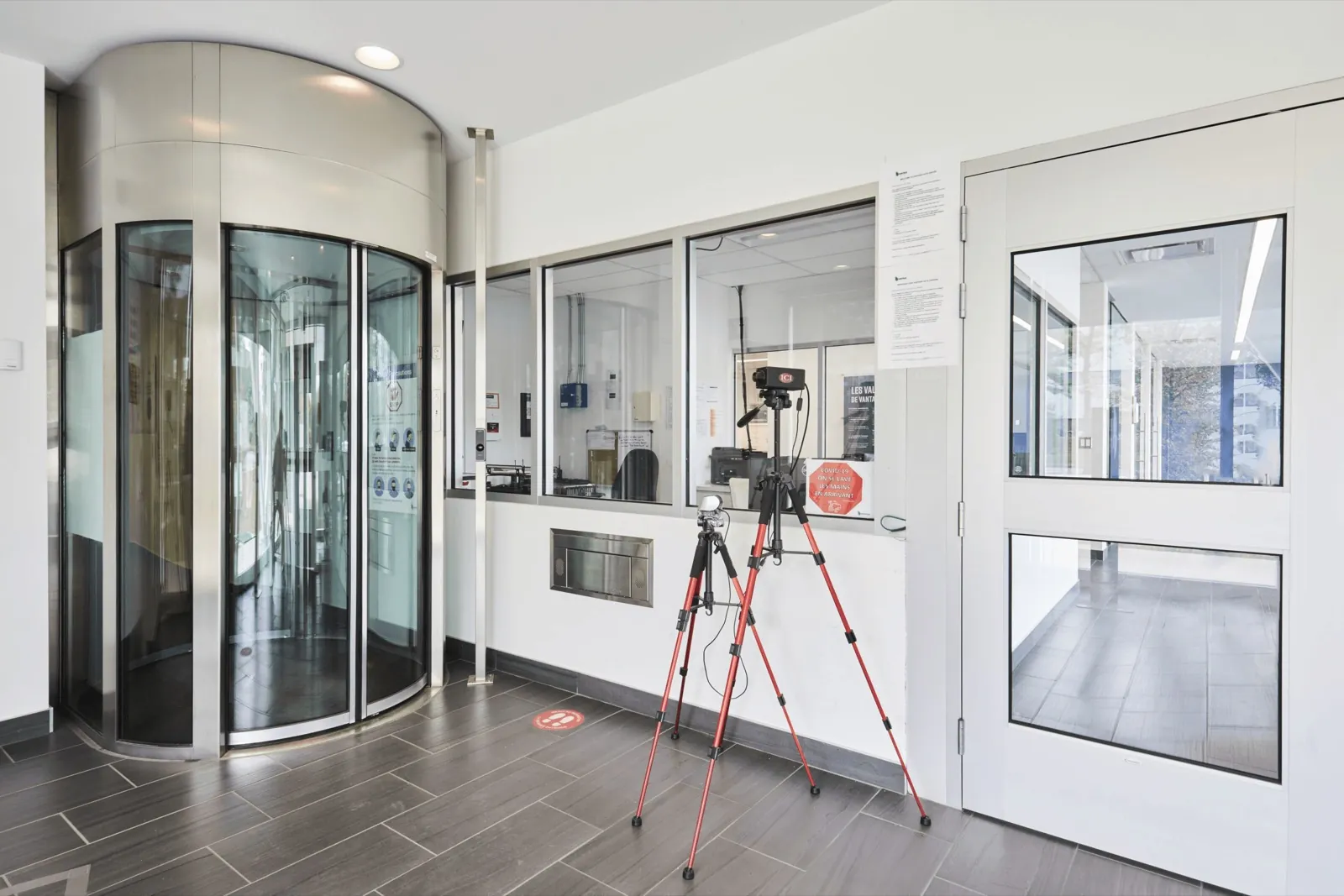 Secured entrance lobby with a security booth